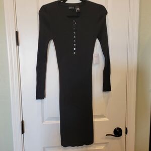 Moda International Black Ribbed Long Sleeve Bodycon Dress- New Without Tag